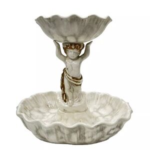 Napcoware White Cherub Pedestal Footed Trinkets Soap Dish Victorian Shabby Japan